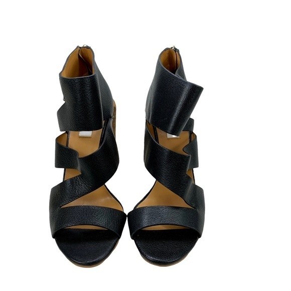 See by Chloe Dania Pietra Black Leather Cutout Cork Heels Sandals 39.5 / 9.5 - Picture 1 of 12